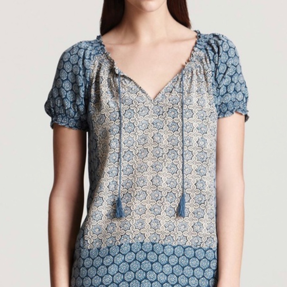 Joie Masha Silk Short Sleeve Peasant Blouse, Size XS